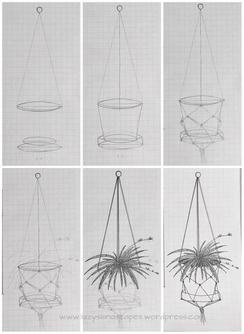 April 2019 Plant Hanger Journal Spread | Step-by-step planet hanger drawing | DIY made easy – Lizzy's Landscapes How To Draw Hanging Plants Step By Step, Hanging Plant Drawing, Hanger Drawing, Easy Pen Drawing, Have A Great Monday, Plant Drawing, Plant Hangers, Spider Plants, Plant Shelves