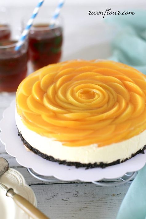 Peach Cheesecake Recipes, Lactose Free Cheesecake, Easy Mini Cheesecake Recipe, Peach Cheesecake, Recipe Rice, Mini Cheesecake Recipes, Baked Peach, Healthy Cake Recipes, Peach Desserts