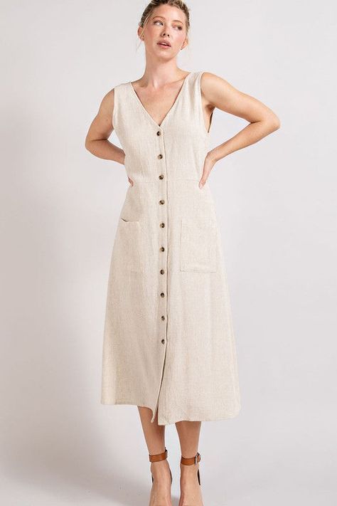 Button Dress Outfit, Button Down Midi Dress, Suburban Mom, Fresh Fashion, Trending Items, Europe Outfits, Linen Midi Dress, V Neck Midi Dress, January 2024