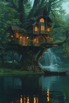 Fantasy Tree House, Forest Treehouse, Magical Treehouse, Beautiful Tree Houses, Sandpoint Idaho, Fantasy Tree, Magical Tree, Cool Tree Houses, House Loft