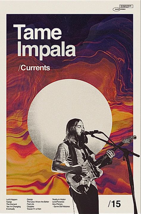 Tame Impala Poster Vintage, Spotify Poster Design, Vintage Movie Posters Aesthetic, Tame Impala Aesthetic, House Music Aesthetic, Tame Impala Poster, Music Poster Vintage, Graphic Design Portfolio Book, College Poster