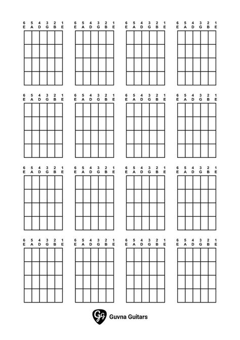 Blank Guitar Chord Charts (printable .pdf diagrams) Music Hacks, Guitar Chords And Scales, Akordy Gitarowe, Guitar Chord Progressions, Guitar Fingers, Guitar Cord, Learn Guitar Chords, Easy Guitar Tabs, Guitar Tabs Songs