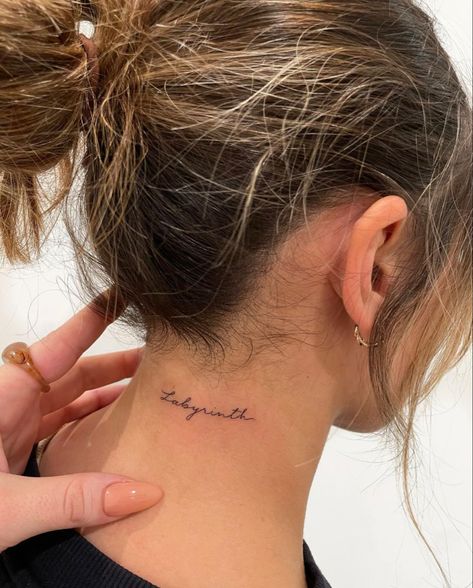 Small Behind The Neck Tattoos, Vertical Neck Tattoo, Behind Neck Tattoo Woman, Dainty Neck Tattoo, Behind The Neck Tattoos, Small Neck Tattoos, Number Tattoos, Neck Tattoos Women, Original Tattoos