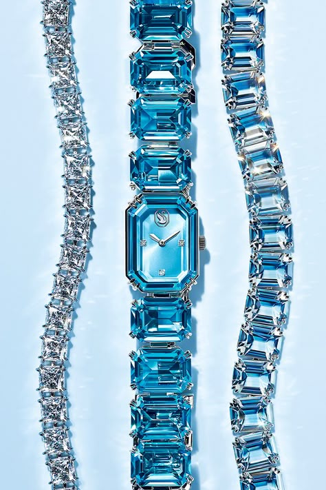 Watch Swarovski, Swarovski Millenia, Swarovski Watches, Wrist Stack, Blue Crystal Bracelet, Fancy Jewellery Designs, Swarovski Crystal Jewelry, Crystal Watches, Swarovski Bracelet