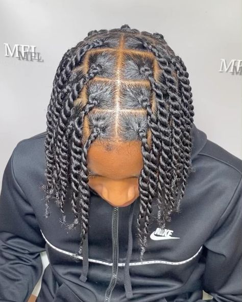 Men With Two Strand Twist, 2 Twist Braids Hairstyles Men, Men's Twist Hairstyles, Twist Braids Hairstyles Studs, Single Twist Braids Men, Rubber Band Twist Hairstyles Men, Twist Parting Pattern Men, Big Twists Men, Man Braided Hairstyles