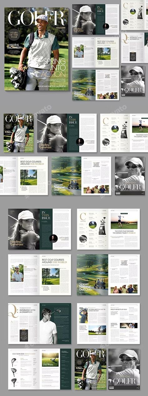 Golf Magazine Template, Print Templates | GraphicRiver Golf Yearbook Spread, Club Magazine, Yearbook Pages, Golf Magazine, Magazine Layout Design, Golf Tournament, Magazine Layout, Magazine Template, Pga Tour