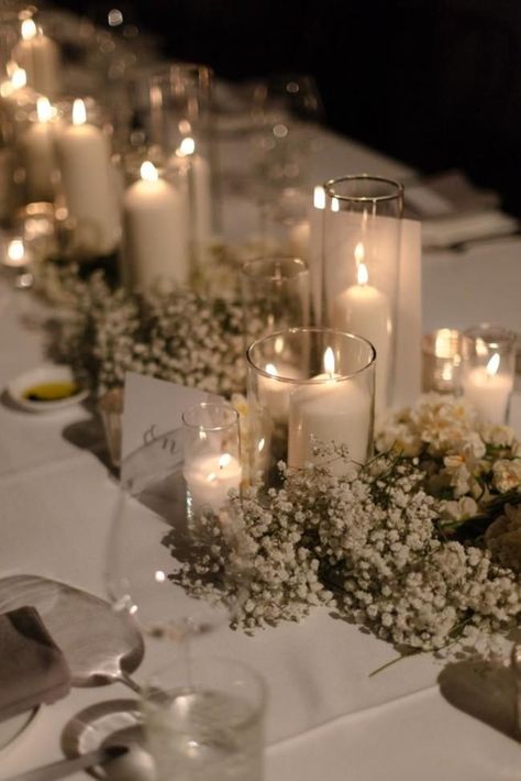 Candle And Floral Wedding Centerpieces, The Wedding Bliss On Instagram, Diy Wedding Centerpieces Circle Table, Vintage Wedding Dance Floor, Wall Drapping Ideas, Wedding Centerpieces Wood Rounds, Wedding Vase Decor, Classy October Wedding, Wedding Tablescapes Long Romantic