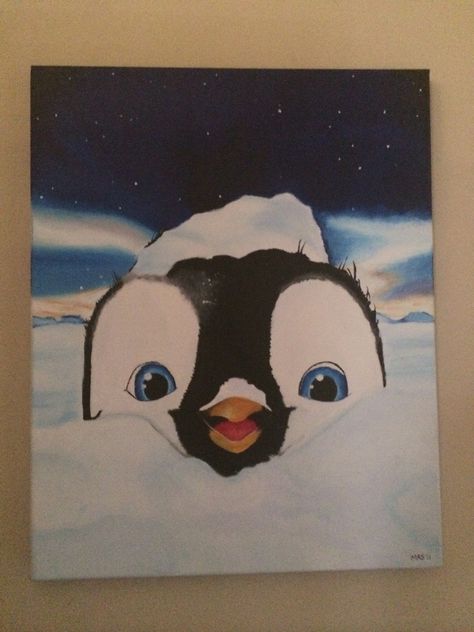 Cute Penguin Painting Acrylic, Painting Ideas On Canvas Penguin, How To Paint A Penguin, Penguin Painting Acrylic Easy, Penguin Painting Easy, Penguin Canvas Painting, Penguin Painting Acrylic, Penguin Paintings, Penguin Painting