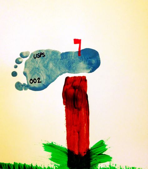 Footprint mailbox Construction Infant Art, Community Helpers Footprint Art, Community Helpers Infants, Community Helpers Art For Infants, Community Helpers Infant Crafts, Community Helpers Crafts For Infants, Community Helpers Toddler Crafts, Community Helpers Art, Babies Activities