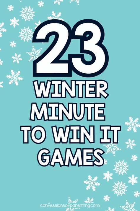 23 Winter Minute to Win It Games Snow Themed Games For Kids, Winter Rally Games, Winter Themed Minute To Win It Games, Minute To Win It Games For School, Winter Pep Rally Games, Indoor Winter Themed Games, Winter Olympic Games For Kids, Winter Wonderland Party Games For Adults, Cotton Ball Minute To Win It