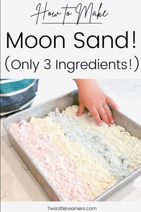 Read all about a moon sand recipe and moon dough recipe. Learn about this taste safe sensory play idea and sensory activity for toddlers. Find out more about how to make moon sand at twolittlelearners.com Moon Dough Recipe, Taste Safe Sensory Play, Moon Sand Recipe, Taste Safe Sensory, Sensory Activity For Toddlers, Moon Dough, Sand Recipe, Edible Sand, Sands Recipe