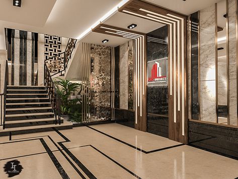 Entrance Lobby Design Residential, Lobby Design Residential, Residential Building Entrance, Entrance Lobby Design, Lift Lobby Design, Luxury Houses Entrance, Modern Bungalow Exterior, Apartment Entrance, Girly Room Decor