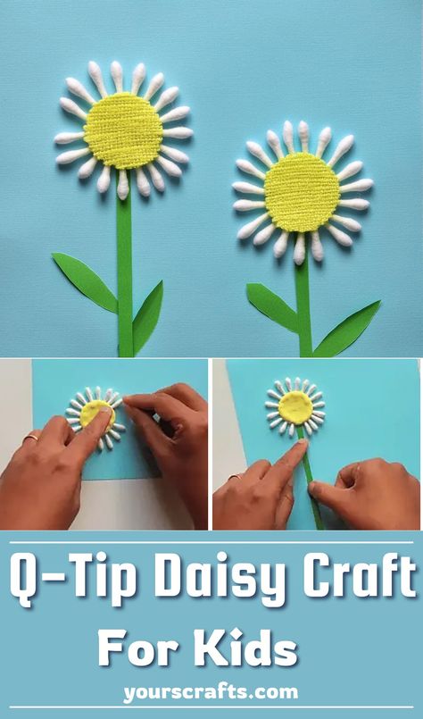 Super Beautiful Q-Tip Daisy Craft Idea Made Using Toothpick Q Tip Crafts For Kids, Daisy Crafts, Daisy Decorations, Tree Project, Sunflower Crafts, Family Tree Project, Paper Bag Puppets, Daisy Petals, Name Crafts