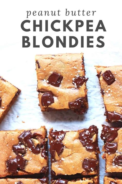 Chickpea Blondies are loaded with sweet peanut butter and chocolate flavor! They're perfectly fluffy but still gooey in the middle. Peanut Butter Chickpea, Chickpea Blondies, Breastfeeding Snacks, Peanut Butter And Chocolate, Edible Cookies, Edible Cookie Dough, Low Carb Diet Recipes, Health Nut, Natural Peanut Butter