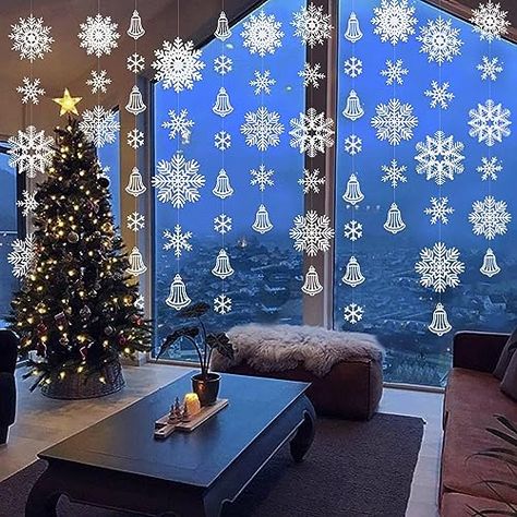 Big Snowflakes, White Winter Wonderland, Bell Garland, Wonderland Decorations, Wall Room Decor, White Party Decorations, Frozen Party Decorations, Christmas Snowflakes Decorations, Winter Party Decorations