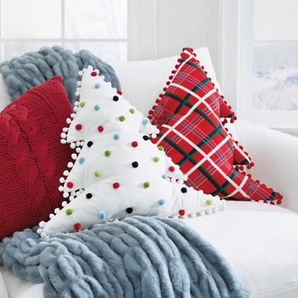 Tree Shaped Pillow, Polka Dot Pillow, Plaid Christmas Decor, Tree Themes, Christmas Tree Pillow, Shaped Pillow, Tree Pillow, Grandin Road, Christmas Cushions