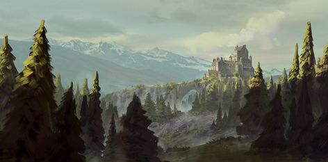 ArtStation - Castle on the Hill, Dominik Zdenković Castle On Hill, Castle Concept, Hill Castle, Comic Background, Trip To Scotland, Castle On The Hill, Novel Ideas, Rpg Map, Fantasy Background