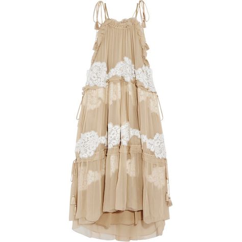 Chloé Crocheted lace-paneled silk-georgette dress ($2,475) ❤ liked on Polyvore featuring dresses, sand, slimming slip, crochet lace dress, drawstring waist dress, slip dress and lightweight dresses Lace Front Dress, Drawstring Waist Dress, Silk Georgette Dress, Bohemian Style Dresses, Chloe Dress, Asymmetrical Hem Dress, Crochet Lace Dress, Boho Chic Dress, Boho Style Dresses