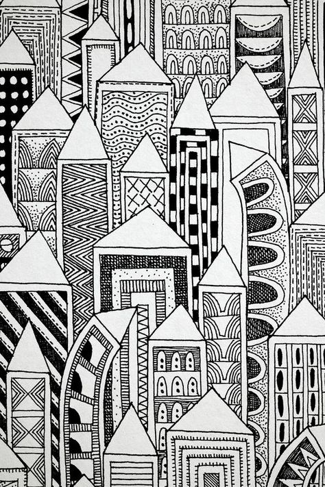 Fine Art Print, Abstract Wall Art, Line Art, Quirky Illustration, Black & White Art, 'Skyscraper'. Doodle #doodle doodles #doodles drawing ideas #drawingideas 1.301 Stylo Art, Fineliner Art, Doddle Art, Zen Doodle Art, Quirky Illustration, Line Art Design, Easy Doodles Drawings, Art Line, Black White Art