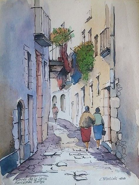 Watercolor Architecture, Watercolor Sketchbook, 수채화 그림, Watercolor Landscape Paintings, Watercolor Art Lessons, Lukisan Cat Air, Arte Sketchbook, Art Et Illustration, Landscape Drawings