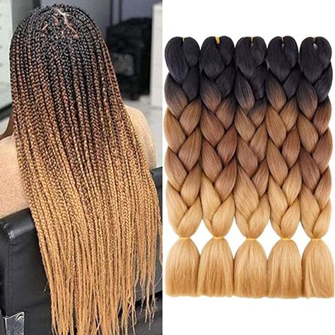 Blonde Ombre Box Braids Black Women, Brown Ombre Braids Black Women, Ombre Braids With Curls, Ombré Hair Extensions, Blonde Tips On Black Hair Black Women, Ombré Braiding Hair, Brown To Blonde Braids, Ombre Hair Color Braids, Ombre Braids Black Women Two Tones