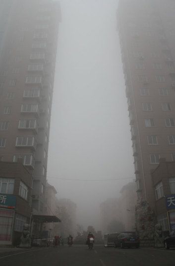 Citizens ride in heavy smog in Binzhou, Shandong Province of China. Lion Cubs, Oxygen Tanks, 21st October, Sand Castle, Mother Earth, Skyscraper, Lion, Solar, Recycling