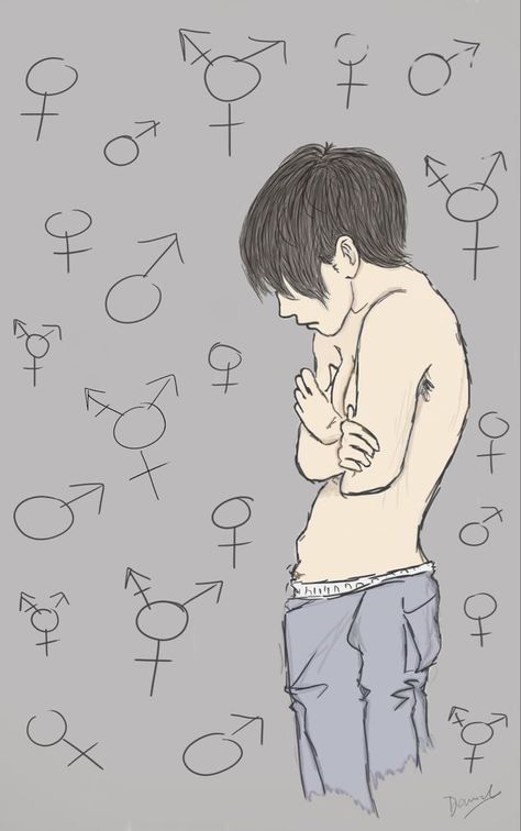 Trans Gender Drawing, Trans Dysphoria Drawing, Transmasc Dysphoria Art, Transmasc Drawing, Transgender Drawing, Trans Dysphoria, Transboy Art, Trans Drawing, Transmasc Art