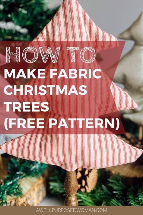 Make beautiful fabric Christmas trees with this step by step tutorial and free pattern. Learn how to make fabric Christmas trees in just a few minutes. This is a pattern for sewing or a no sew pattern. Anyone can make beautiful fabric Christmas trees! #diychristmastrees #fabricchristmastrees Diy Fabric Christmas Tree, 11th Day Of Christmas, Make Your Own Fabric, Pattern For Sewing, Primitive Christmas Tree, Fabric Tree, Fabric Christmas Trees, Christmas Giveaways, Diy Wreaths