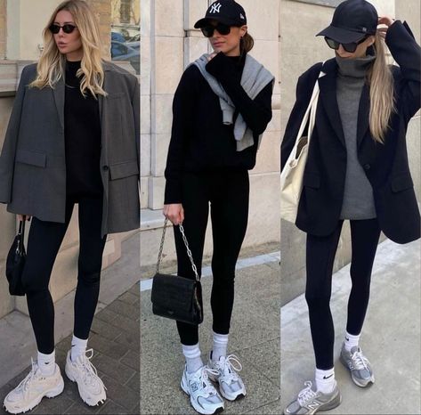 Casual Sporty Outfits Fall, Leggings Outfit Inspiration, Leggings And Trainers Outfits, Chic Leggings Outfit Winter, Outfits Ideas With Leggings, Sport Winter Outfit, Sporty Look Outfits, Cool Sporty Outfits, Leggings Outfit 2024