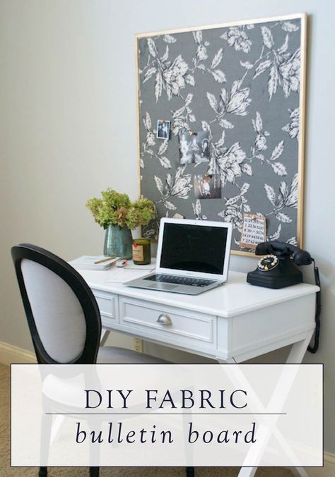 This DIY fabric bulletin board tutorial will show you how to create an easy piece of wall art or a place to organize all your ideas in your home office. Do It Yourself Quotes, Gray Interior Doors, Fabric Corkboard, Office Bulletin Boards, Fabric Bulletin Board, Diy Bulletin Board, Casa Clean, Office Decorating, Office Designs