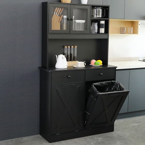 PRICES MAY VARY. 🏡【Wood Material】The tilt out trash cabinet is made of MDF wood with a pine finish. It is sturdy enough to support coffee machines and microwaves. Surface is waterproof and moisture-proof with great coating that is easy to clean. ( Trash Can is Not Included. We suggest 2 10-gal trash cans for trash can cabinet.) 🏡【Hidden Design】 Garbage cabinet with hinged design ensures an airtight seal. With two separate tilt doors, cabinet effectively hides trash bins and prevents odors from Tilt Out Trash Cabinet, Cabinet Trash, Garbage Can Storage, Trash Cabinet, Trash Storage, Trash Can Cabinet, Laundry Sorting, Pantry Storage Cabinet, Kitchen Trash