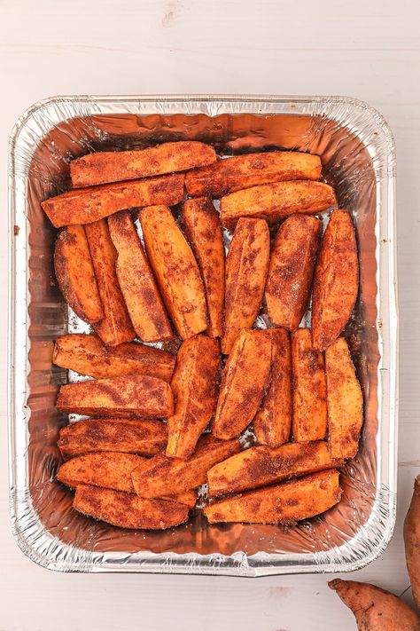 Smoked Sweet Potatoes - Kitchen Divas Smoked Sweet Potatoes, Pellet Smoker Recipes, Sweet Potatoes Recipe, Sweet Potato Wedges, Smoker Recipes, Potato Wedges, Potatoes Recipe, Quick Dinner Recipes, Sweet Potato Recipes