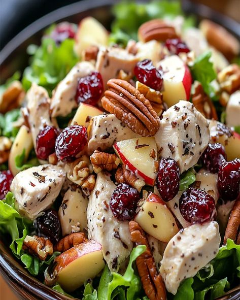 Festive Chicken Salad with Cranberries, Pecans, and Apples - optimal recipes Chicken Salad With Cranberries, Cranberry Walnut Chicken Salad, Optimal Recipes, Potato Salad With Apples, Salad With Cranberries, Fancy Salads, Apple Walnut Salad, Salad With Apples, Cranberry Chicken Salad