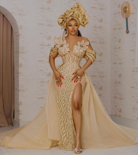 Net Gown Styles, Real Housewives Of Lagos, Gold Mermaid Prom Dress, Zulu Traditional Attire, Gown Styles For Ladies, Net Gown, Engagement Gowns, Nigerian Lace Styles Dress, Nigerian Lace Styles