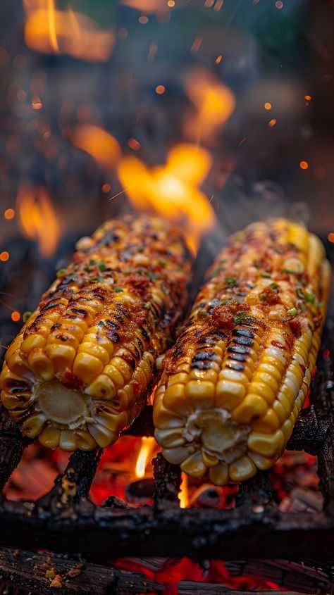 Grilled Corn on Cob in Old Yurt Grilled Corn On Cob, Dark Blue Night Sky, Sweet Spicy Sauce, Grilled Corn On The Cob, Write A Resume, Hot Coals, Blue Night Sky, Cute Pizza, Fire Grill