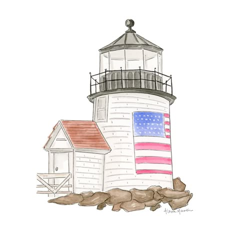 Ink illustration with watercolors, Brant Point Light in Nantucket. Original illustration by Alexa Martin, 2020. Nantucket Watercolor, Nantucket Art, Lighthouse Watercolor, Brant Point Lighthouse, Beach Wraps, Painting Challenge, Adventure Essentials, Story Cover, Lighthouse Pictures