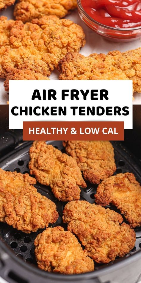 Extra Crispy Air Fryer Chicken Tenders - Healthy Easy Weeknight Dinners Healthy Air Fryer, Crispy Air Fryer Chicken Tenders, Healthy Air Fryer Chicken, Easy Air Fryer Chicken, Healthy Fried Chicken, Crispy Air Fryer Chicken, Easy Fast Dinner Recipes, New Air Fryer Recipes, Low Calorie Chicken