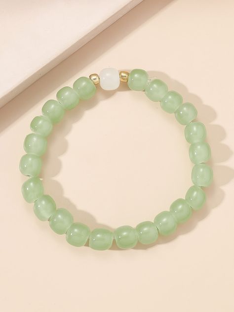 Bracelet Simple Beads, Cute Green Bracelet, Simple Beaded Bracelets Diy, Pretty Bracelets Bead, Green Bracelet Beads, Simple Bead Bracelet, Simple Beaded Bracelets, Glass Beads Bracelet, Ankle Bracelets Diy