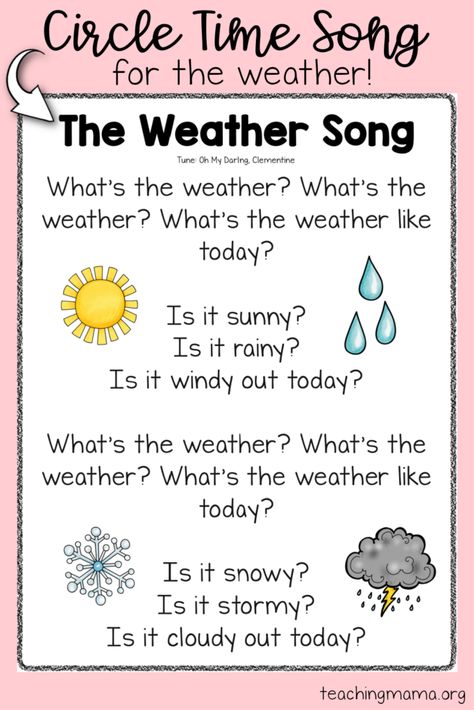 weather song for circle time Quiet Time Songs For Preschool, Circle Time Fingerplays, This Is The Way We Wash Our Hands Song, Carpet Time Songs, Preschool Carpet Time Activities, Circle Time Opening Songs, October Circle Time Songs, Closing Songs For Circle Time, Lunch Time Songs For Preschool