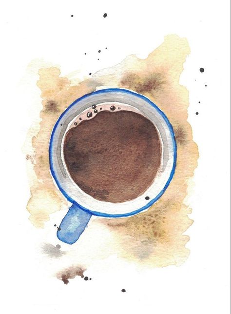 Easy Watercolor Coffee Cup, Coffee Mug Watercolor, Watercolor Coffee Painting, Simple Coffee Painting, Coffee Watercolor Painting, Watercolor Coffee Cup, Watercolour Coffee, Akvarel Illustration, Coffee Watercolor