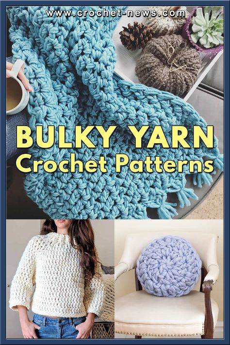 The ultimate option for fast crochets, super bulky yarn works up at a whopping two stitches per inch! Whether you’re making a last-minute gift or want instant gratification, finishing a project in an afternoon is a delightful reality when you work with these super bulky yarn crochet patterns! Super Bulky Yarn Crochet, Bulky Yarn Crochet Patterns, Super Bulky Yarn Patterns Crochet, Super Bulky Crochet Blanket, Super Bulky Yarn Patterns, Chunky Yarn Patterns, Chunky Yarn Crochet Pattern, Unique Crochet Blanket, Bulky Yarn Patterns