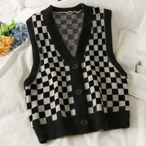 The item is just for one knitted vest only. Please be reminded that due to lighting effects and monitor brightness/contrast setting, the color tone of the website photo and the actual item could be slightly different. Please note this is in Asian sizing, smaller than western size e.g. UK, US, AU. Please check the measurements carefully before making a purchase. Please allow 2-4cm discrepancy due to different measurement method. Size: one size fits UK 6-12( bust 96-114cm/37.8-44.8 in, length 55cm Knitted Vests For Women, Dark Academia Cardigan, Cute Vest Outfits, Cozy Cardigan Outfit, Cute Vests, Vest Jumper, Plaid Sweater Vest, Knit Sets, Knitted Sweater Vest