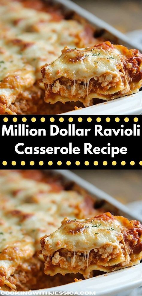 Searching for a crowd-pleasing dish? This Million Dollar Ravioli Casserole is not only family-friendly but also a delightful way to enjoy classic flavors, ensuring your dinner table is filled with smiles and satisfaction. Cheese Ravioli Casserole, Million Dollar Ravioli Casserole, Creamy Baked Pasta, Million Dollar Ravioli, Baked Ravioli Casserole, Pasta Recipes Easy Fast, Easy Casserole Recipe, Ravioli Casserole, Baked Pasta Dishes