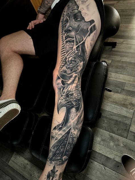 Egyptian themed sleeve tattoo Men Tattoo Leg Sleeve, Egyptian Tattoo Leg Sleeve, Thoth Egyptian God Tattoo, Egyptian Leg Tattoo, Egyptian Leg Sleeve, Egyptian Sleeve Tattoo, Egyptian Back Tattoo, Egyptian Sleeve, Tattoo Leg Sleeve