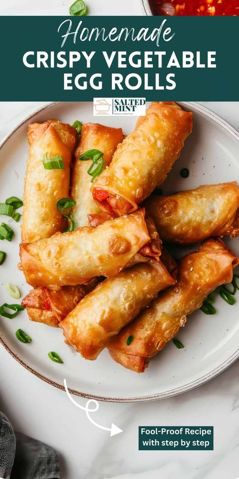 These are the BEST Homemade Chinese Egg Rolls made with fresh vegetables and Asian spices, rolled up in egg roll wrappers, and then fried to crispy perfection! Perfect Asian-style appetizers for any occasion! Asian Spring Rolls Recipes, Rolled Dumplings Recipe, Recipes Using Egg Roll Wrappers, Veggie Egg Rolls, Vegetarian Egg Rolls, Dumplings Recipes, Chinese Spring Rolls, Chinese Egg Rolls, Homemade Spring Rolls