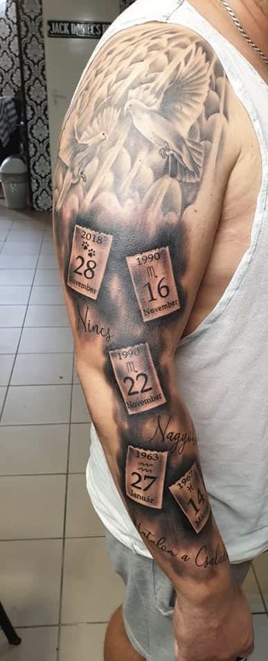 Family tattoo Family Men Tattoo Ideas, Small Family Tattoos Men, Men’s Family Tattoo Ideas, Tattoo Ideas That Represent Family, Men’s Sleeve Tattoo Ideas Family, Family Based Tattoos, Family Representation Tattoos, Family Tattoos Sleeve, Shoulder Tattoo Men Family