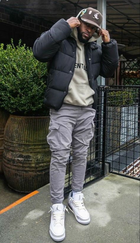 Casual Drip Outfits Men, Mens Winter Outfits Street Style, Mens Hip Hop Fashion Outfits, Mens Drippy Outfits Winter, Winter Outfits Black Man, Fall Outfits Streetwear Men, Black Man Outfits Street Style Winter, Cold Fits Men, Cold Day Outfits Men