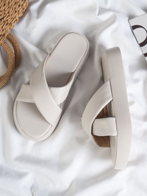 Women Flat Sandals, Slides Women, Womens Sandals Flat, White Aesthetic, Cross Straps, Flat Sandals, Slide Sandals, Womens Sandals, Slides