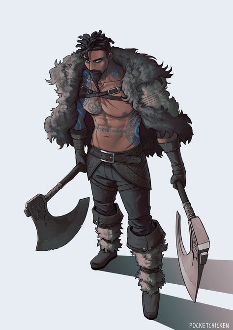 Dual Axes, Character Commission, Viking Character, Warrior Drawing, Black Anime Guy, Heroic Fantasy, 다크 판타지, Human Male, Dungeons And Dragons Characters