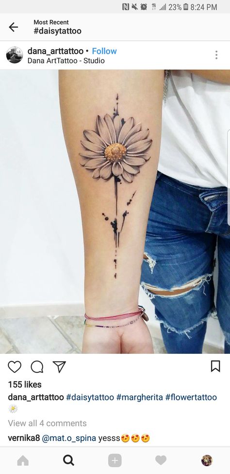 April Flower Tattoo, Widder Tattoo, Botanisches Tattoo, April Flower, Daisy Tattoo Designs, Daisy Flower Tattoos, Cardinal Tattoo, Flower Tattoo Ideas, Band Tattoos